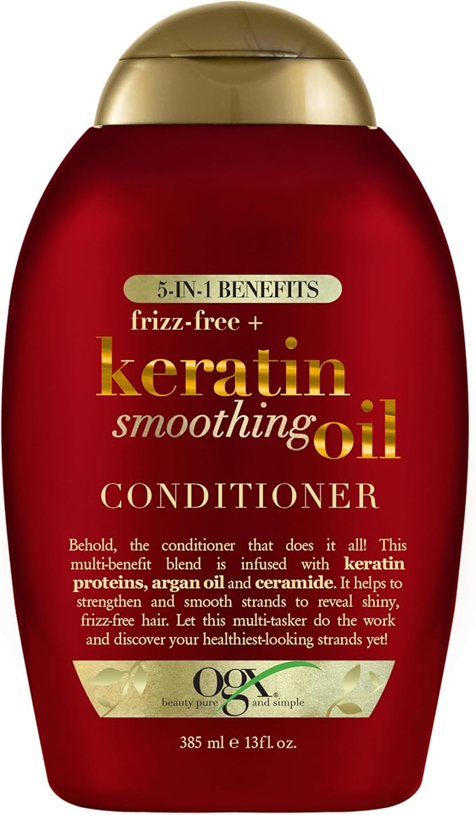 OGX -Keratin Smoothing Oil Shampoo+ Frizz-Free, 5 in 1, for Frizzy Hair, Shiny Hair 385ml