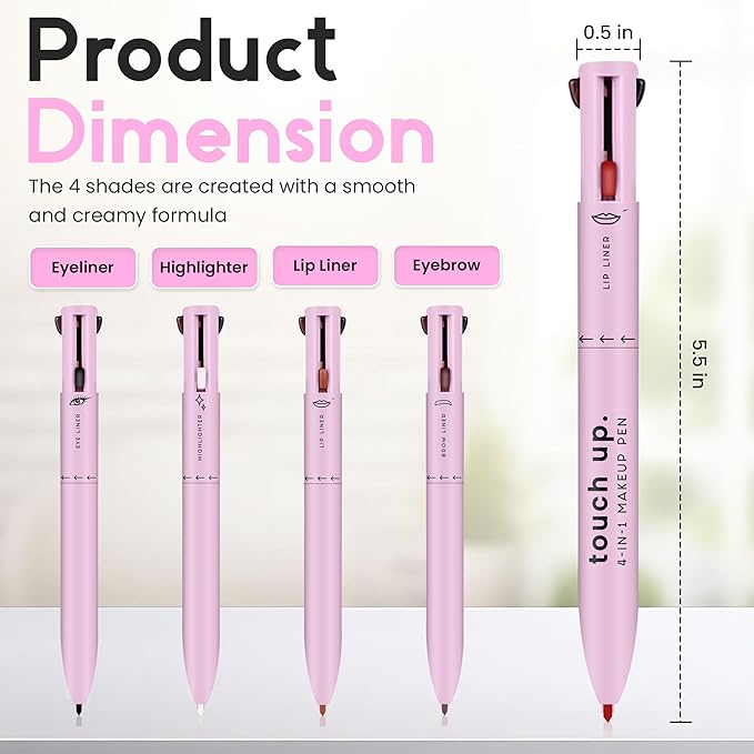 Touch Up 4-in-1 Makeup Pen (Eye Liner, Brow Liner, Lip Liner, & Highlighter) by Katelia Beauty