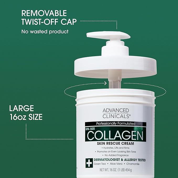 Advanced Clinicals - Spa Size Collagen Skin Rescue Cream Hydrate, Moisturize, Lift, Firm.