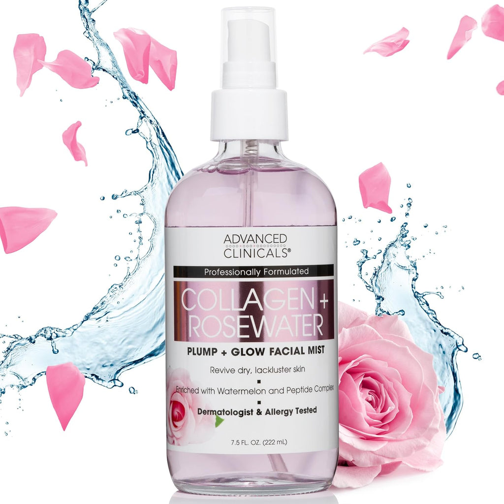 Advanced Clinicals Collagen + Rosewater Face Mist Skin Care Reviving & Hydrating Facial