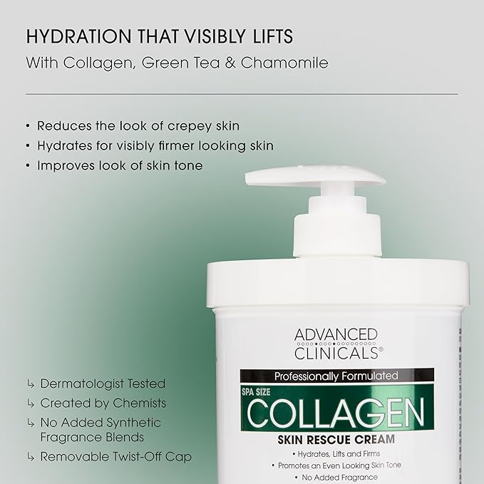 Advanced Clinicals - Spa Size Collagen Skin Rescue Cream Hydrate, Moisturize, Lift, Firm.