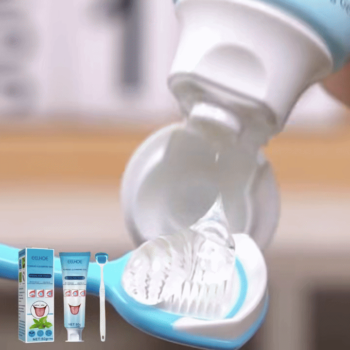 EELHOE - مجموعة جل تنظيف اللسان، جل مع فرشاة لسان - 50 جرام