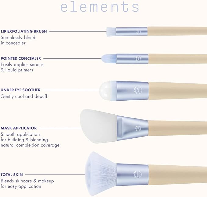 مجموعة فرش Elements Hydro-Glow Kit إصدار محدود من EcoTools - مجموعة فرش Elements Hydro-Glow Kit، مكونة من 5 قطع، باللون الأزرق
