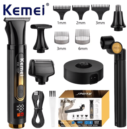 KEMEI Men's LCD Display Wireless Cordless and USB Rechargeable Electric Professional Baldheaded Hair Trimmer