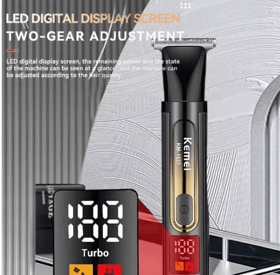 ماكينة حلاقة شعر احترافية لاسلكية KEMEI للرجال بشاشة LCD وقابلة لإعادة الشحن عبر USB