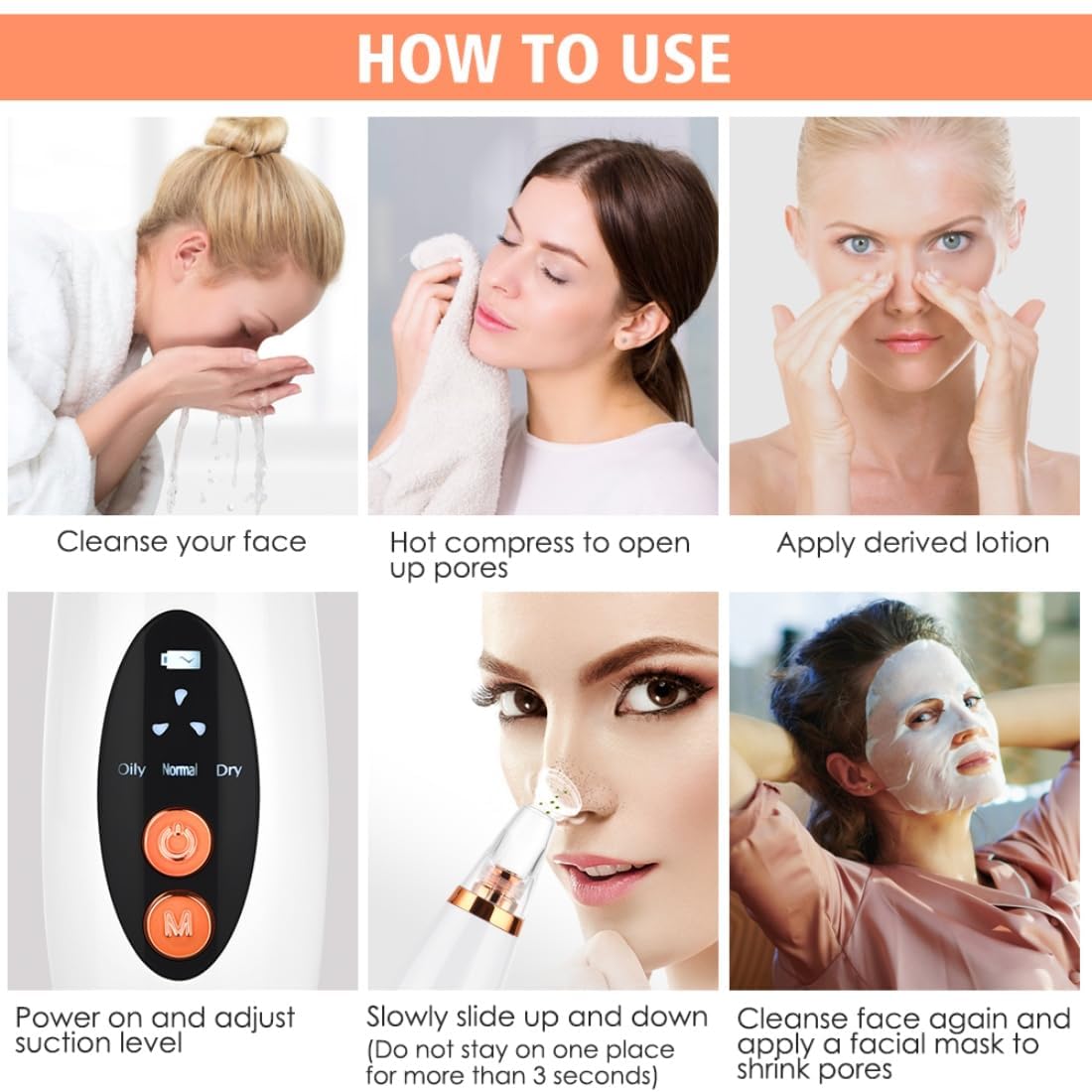 Multi-Functional Cleaning Remove Blackhead Device 6 Suction Heads