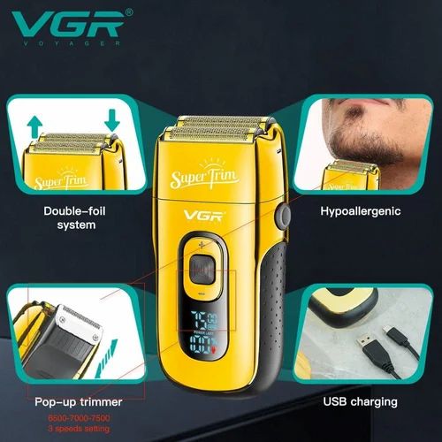 VGR - ماكينة حلاقة احترافية فاخرة لاسلكية قابلة لإعادة الشحن للرجال مع أداة تشذيب منبثقة